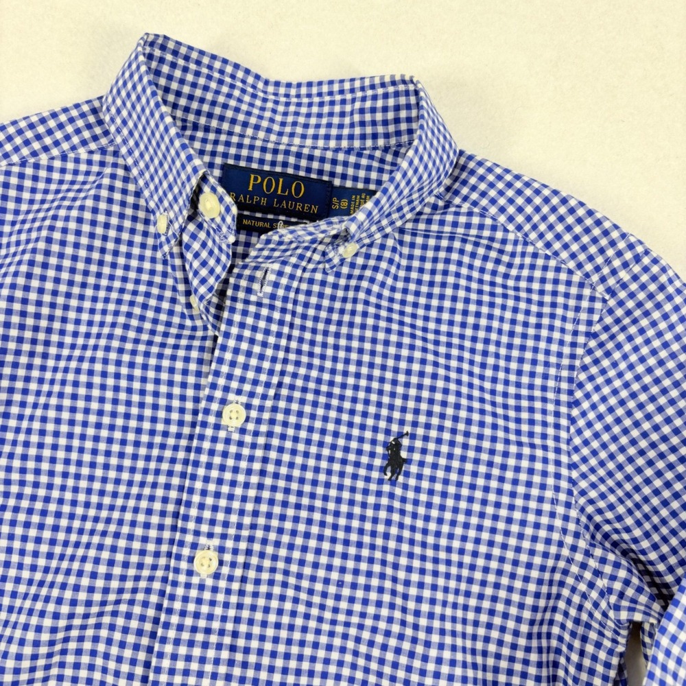 Polo Ralph Lauren Button Down Shirt Kids Size 8 M Blue Excellent Gingham